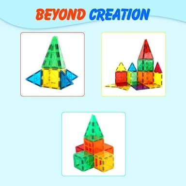 Gemmicc 100 PCS Magnetic Tiles with 2 Cars, STEM Approved Educational Magnet BuildingToys, Magnet Puzzles Stacking Blocks for Boys Girls - Image 6