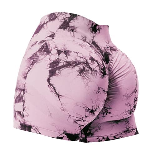 VOYJOY Women Workout Shorts 3.6" Scrunch Butt Lifting Gym Seamless Yoga Biker Shorts Light Pink - Image 1