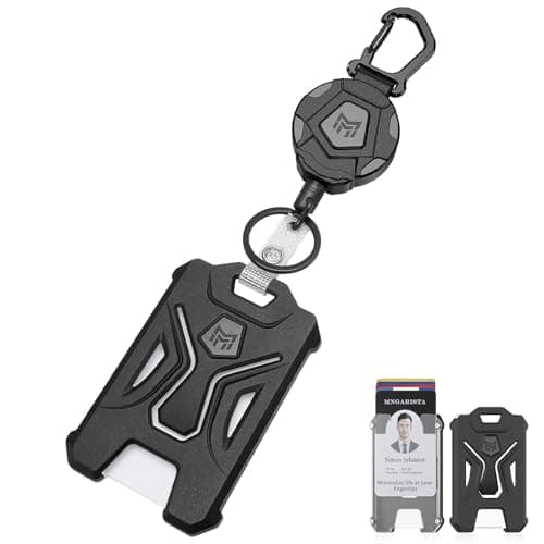 MNGARISTA Retractable Badge Holder, Heavy Duty Carabiner Keychain, Tactical ID Card Holder with 31.5" Retractable Badge Reel, Black - Image 1