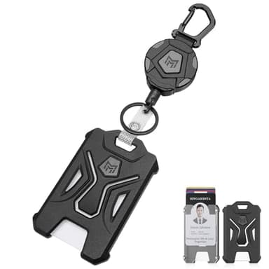 MNGARISTA Retractable Badge Holder, Heavy Duty Carabiner Keychain, Tactical ID Card Holder with 31.5" Retractable Badge Reel, Black - Image 1