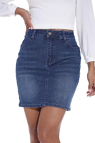 GUANYY Womens Mini Jean Skirt Stretch High Rise Casual Slim Fit Classic Elastic Denim Skirts Summer 2025 Blue Medium - Image 5