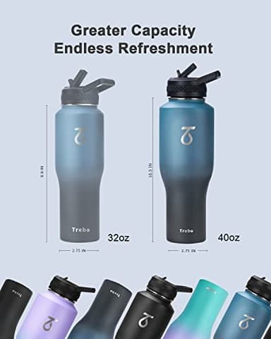 Trebo 40 oz Water Bottle Insulated Fit in Any Car Cup Holder,Triple Wall Vacuum Insulated Water Bottle (Cold for 48 Hrs, Hot for 24 Hrs),Leakproof Stainless Steel Tumbler Flask with Paracord Handle - Image 8