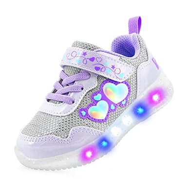 YESKIS Toddler Tennis Shoes Girl Light Up Shoes Diva Heart LED Flashing Lightweight Mesh Breathable Adorable Running Sneakers for Little Kid Silver Size 11 - Image 1