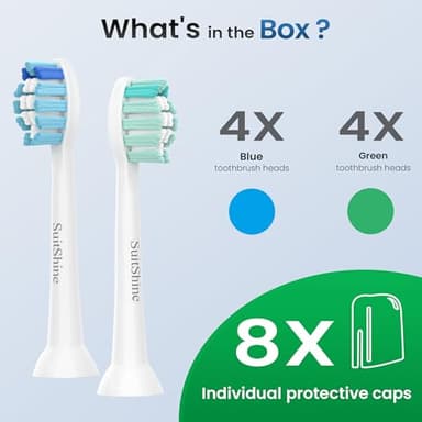 SuitShine Replacement Toothbrush Heads Compatible with Philips Sonicare and More Click-on Handles 8 Pack White - Image 6