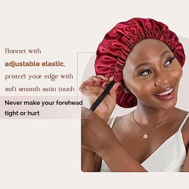 YANIBEST Adjustable Silk Bonnet Double Layer Satin Bonnet Hair Bonnet for Sleeping Bonnets for Women Hats Curly Natural Hair, Burgundy - Image 3
