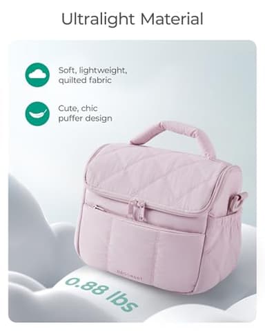 BAGSMART Insulated Lunch Bags for Women, Cute Quilted Lunch Box, Lightweight Puffy Padded Waterproof Lunch Tote, Reusable Lunch Cooler for Work Picnic Travel, Pink - Image 4