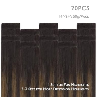 WENNALIFE Invisi Edge Tape in Hair Extensions Human Hair, 14 Inch 50g 20pcs Balayage Dark Brown Mixed Chestnut Brown Invisible Luxury Remy Hair Extensions Natural Seamless Injected Tape Ins Straight - Image 4
