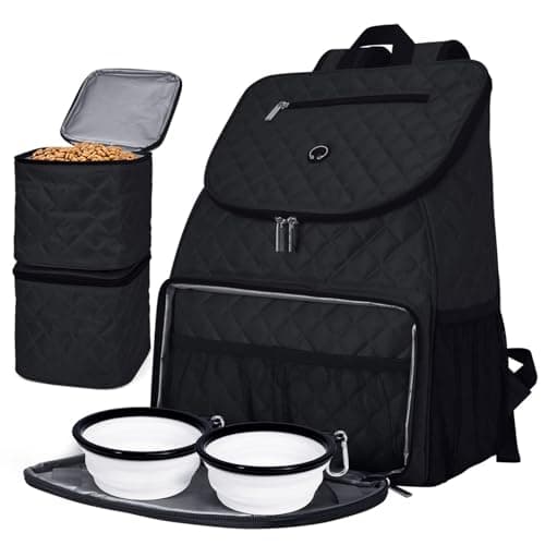 BAGLHER Dog Travel Bag, Airline Approved Pet Supplies Backpack, Dog Travel Backpack with 2 Silicone Collapsible Bowls and 2 Food Baskets, Black - Image 1