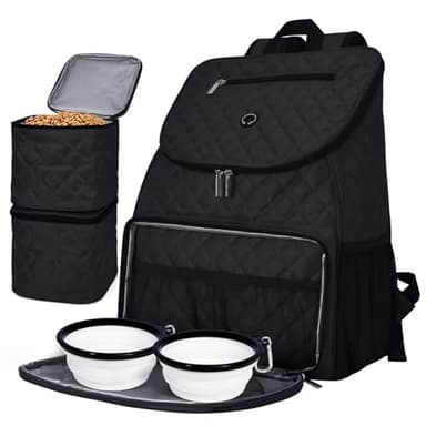 BAGLHER Dog Travel Bag, Airline Approved Pet Supplies Backpack, Dog Travel Backpack with 2 Silicone Collapsible Bowls and 2 Food Baskets, Black - Image 1