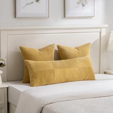 Fancy Homi 2 Packs Mustard Yellow Decorative Throw Pillow Covers 20x20 Inch for Living Room Couch Bed Sofa, Farmhouse Boho Home Decor, Soft Corss Corduroy Patchwork Accent Square Cushion Case 50x50 cm - Image 5