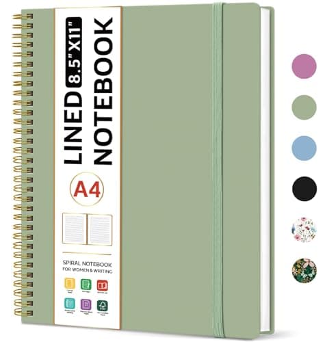 Taja Spiral Lined Notebook, 8.5"x11" Notebooks for Work, Large A4 Journal for Women & Men, College Ruled Journaling Notebook for Writing, Plastic Cover Spiral Journal, Green - Image 1