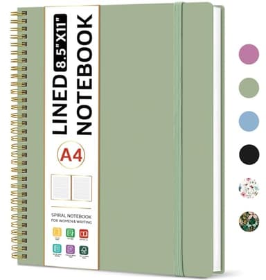 Taja Spiral Lined Notebook, 8.5"x11" Notebooks for Work, Large A4 Journal for Women & Men, College Ruled Journaling Notebook for Writing, Plastic Cover Spiral Journal, Green - Image 1