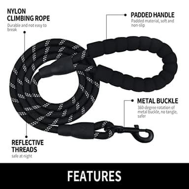 Panykoo 5/6 FT Strong Pet Dog Leash with Soft Padded Handle,Highly Reflective Rope for Night Walking,360-Degree Rotating Metal Buckle Without Tangles,Suitable for Small,Medium and Large Dogs.(6ft) - Image 3