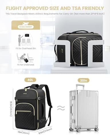 LOVEVOOK Large Travel Backpack for Women, TSA Carry on Backpack for Airplanes, 40L Personal Item Travel Bag fits 17" Laptop, Waterproof Carry on Bag Flight Approved with 4 Packing Cubes, Black - Image 3