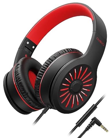 NIVAVA Wired Headphones with Microphone, K16 On-Ear Headphones for Kids with 3.5MM Jack, Foldable Stereo Bass Headset for Teens School Amazon Kindle, Chromebook, Tablet(Black Red) - Image 1