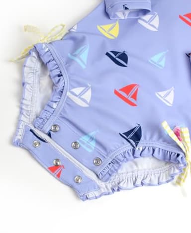 RuffleButts Baby Girls UPF 50+ Sun Protection Novelty Print Long Sleeve One Piece Rash Guard Swimsuit with Zipper - Down by The Bay, 6-12m - Image 4