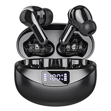 Bcaikair Wireless Earbuds Bluetooth Headphones 50H Playback Ear Buds with IPX7 Waterproof, HD Microphone, LED Display for iPhone and Andriod - Black - Image 1