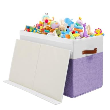 Large Toy Box with Lid, Sturdy Toy Storage Chest Bin Boxes Organizer Basket with Dividers for Toddlers, Kids, Boys, Girls, Nursery, Living Room, Bedroom, Playroom 25"x13" x16" (Purple and White) - Image 6