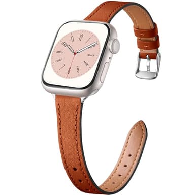 Charlam Compatible with Apple Watch Bands for Women 46mm 44mm 45mm 42mm 41mm 40mm 38mm, Top Grain Soft Leather Bands for Slim Wristband for iWatch SE, Series 11 10 9 8 7 6 5 4 3 2 1, London Tan/Silver - Image 1