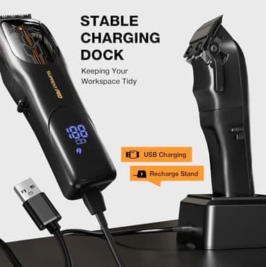Ultra Quiet Cordless Hair Clippers for Men – High Torque 7800RPM Motor, Low Heat, Professional Hair Clippers with Charging Dock (Black) - Image 5