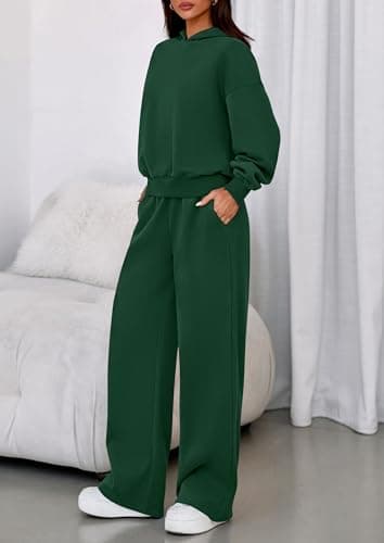 PRETTYGARDEN Womens Sweatsuits 2 Piece Set 2025 Casual Winter Long Sleeve Hoodie Loose Wide Leg Sweatpants Fall Tracksuit (Dark Green,Large) - Image 3
