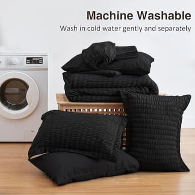 Love's cabin Seersucker Black King Size Comforter Set 7 Pieces, All Season Lightweight Bedding Set, King Bed in a Bag Comforter Set with Comforter, Flat Sheet, Fitted Sheet, Pillowcase and Pillow Sham - Image 6