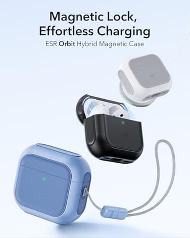ESR for AirPods 4 Case, Compatible with AirPods 4th Generation Case (2024) (USB-C), Compatible with MagSafe, Drop Protection Cover with Lanyard, Magnetic Lid Lock, Orbit Hybrid Series, Blue - Image 3