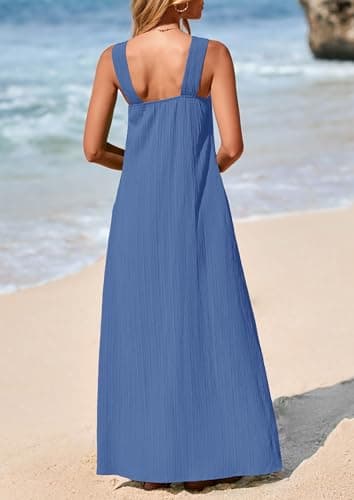 PRETTYGARDEN Womens 2025 Casual Long Summer Dresses Sleeveless Strappy Loose Flowy Beach Vacation Maxi Dress with Pockets (Grey Blue,X-Large) - Image 2