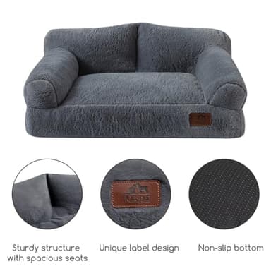 Hollypet Fluffy Plush Dog Cat Pet Couch Soft Calming Sofa Bed for Medium Small Cats and Dogs, Gray - Image 6