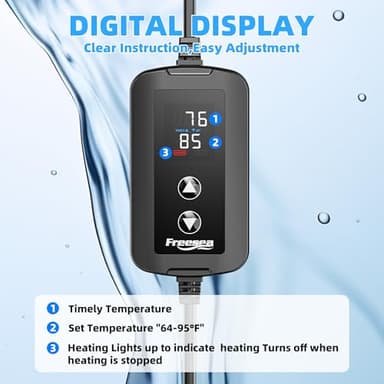 FREESEA Aquarium Heater for Fish Tank: 100W/200W/300W/500W Submersible Fish Tank Heater with Over-Temperature and Off-Water Protection for 75-120 Gallon Saltwater and Freshwater - Image 7