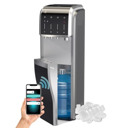 ICEPURE 5-in-1 Water Cooler with Ice Maker, Bottom Load for 5 Gallon Bottle, WIFI, Bullet and Crushed/Chewable Ice, 35lbs/24H, Hot and Cold Water, Water Dispenser Built-in Ice Machine, Stainless Steel - Image 1