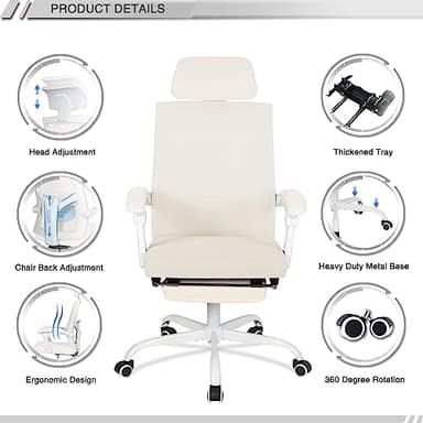 Qulomvs Mesh Ergonomic Office Chair with Footrest Home Office Desk Chair with Headrest and Backrest 90-135 Adjustable Computer Executive Desk Chair with Wheels 360 Swivel Task Chair - Image 7
