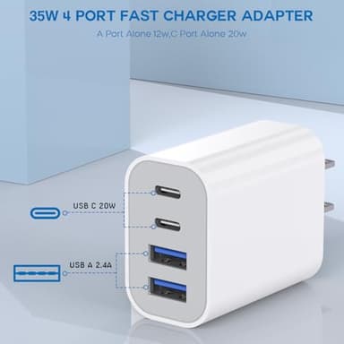 35W Apple iPhone 17 16 Pro Adapter,3Pack 4-Port Quick Charger Block USB C MultiPort PD Plug Adapter+QC Double Type C Adapter Fast Charging for iPhone 17 Air/17 Pro Max/16e/15/15 Pro/14/13/12/11/X/iPad - Image 6