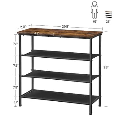 VASAGLE Shoe Rack, 4-Tier Shoe Storage Organizer for Entryway and Closet, Holds 9-12 Pairs of Shoes, 3 Fabric Shelves, Steel Frame, Industrial, Rustic Brown and Black ULBS035B01 - Image 3