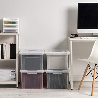 IRIS USA File Box, Plastic File Organizer with Lids for Letter/Legal File, Portable Document Box For Moving, Storage Bin with Durable and Secure Lid, Stackable Nestable BPA-Free, Clear 35 Qt. 4 Pack - Image 7