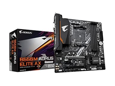 GIGABYTE B550M AORUS Elite AX (rev 1.3) Motherboard, Supports AMD AM4 Ryzen 5000 Processors, Micro-ATX, DDR4, Single M.2, SATA 6Gb/s, Realtek GbE LAN, PCIe 4.0 - Image 1