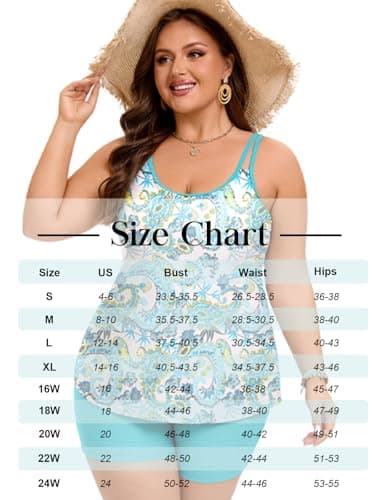 Plus Size Swimsuit for Women Two Piece Bathing Suits for Summer Beach Side Classic Lake Blue Paisley Printed 20W - Image 6