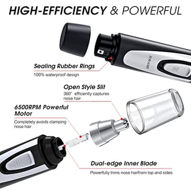Ear and Nose Hair Trimmer Clipper - 2025 Professional Painless Eyebrow & Facial Hair Trimmer for Men Women, Battery-Operated Trimmer with IPX7 Waterproof, Dual Edge Blades for Easy Cleansing Black - Image 4