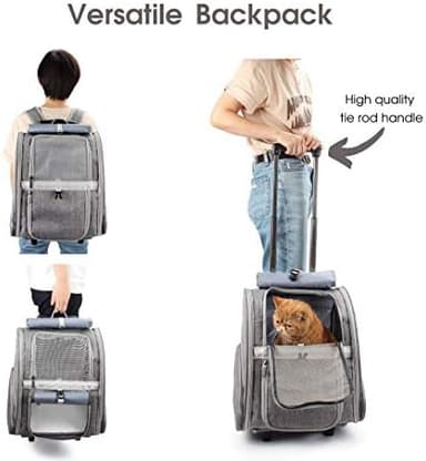 Lollimeow Pet Rolling Carrier, Dog Backpack with Wheels,Cats,Puppies Travel Bag with Wheels,Dog Trolley(Grey - Image 6