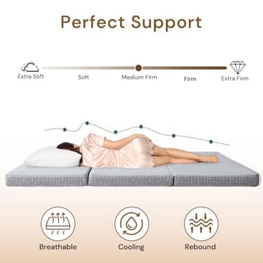 Foldable Mattress, 4 Inch Memory Foam Guest Floor Mat, Tri Folding Portable Mattress for Toddlers and Adults, Washable Cover, Non-Slip Design, Queen Grey (Size: 60" L x 80" W x 4" Th) - Image 3