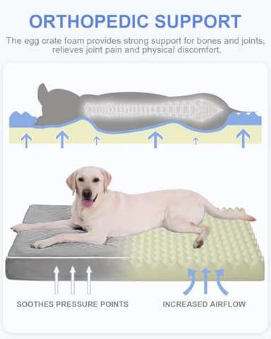 KSIIA Orthopedic Dog Bed Extra Large Dog Bed with Removable Machine Washable Cover Waterproof Crate Pad with Egg Crate Foam and Non-Slip Bottom, 47x29 Inch, Light Gray - Image 3