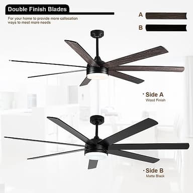 Viossn 62 Inch Outdoor Ceiling Fan with Lights, 7 Reversible Blades, Dimmable, Black with 6" & 12" Downrods for Bedroom, Living Room, Patio - Image 7