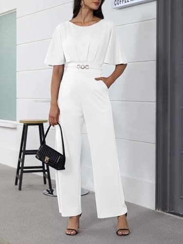 acelyn Elegant Jumpsuit for Women Dressy Sexy Plus Size Wide Leg Pant Suit One Piece Party Outfits White L - Image 5