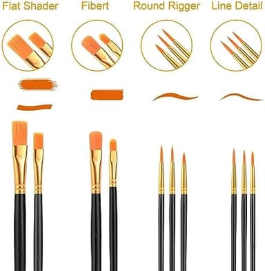 Acrylic Paint Brush Set, (20 Packs /200 pcs) Nylon Hair Brushes for Oil and Watercolor, Perfect Suit of Art Painting, Best Present for Painting, Black - Image 3
