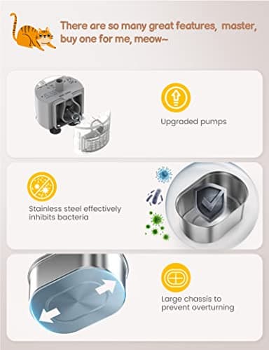 Cat Water Fountain Stainless Steel: 108oz/3,2L Pet Water Fountain - Water Fountain for Cats Inside with Quiet Pump - Dishwasher Safe Cat Fountains - Suitable for a Variety of Pets - SOOFPET - Image 6