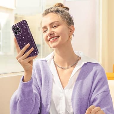 Hython Case for iPhone 16 Pro Case Glitter Cute Sparkly Shiny Bling Sparkle Phone Cases 6.3", Thin Slim Fit Soft TPU Bumper Shockproof Rubber Protective Cover for Women Girls Girly, Deep Purple - Image 5