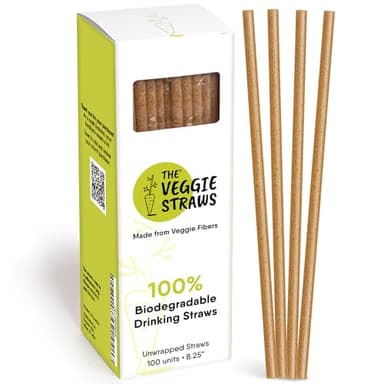 The Veggie Straws – 100 PCS of 8.25 Inches Unwrapped Biodegradable Straws – Made of Vegetable Fibers, Best Environment Friendly Drinking Straws for Hot and Cold Beverages - Image 1