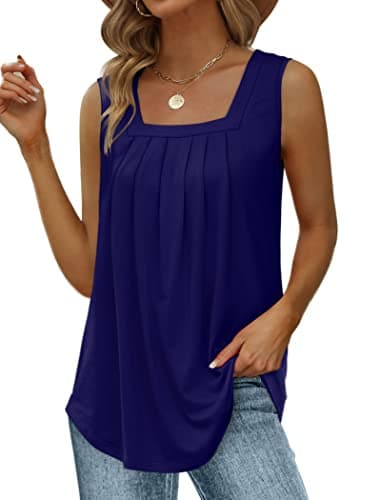 Saloogoe Sleeveless Tops for Women Dressy Business Casual Outfits Flowy Summer Shirts Navy Blue S - Image 1