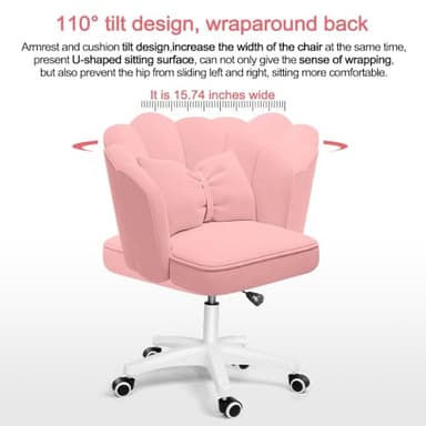 XUEGW Petal Desk Chair with Bow Cushion Velvet Vanity Chair with Wheels, Upholstered Home Office Chair for Girls Women, Mid-Back Swivel Computer Task Chairs for Living Room Bedroom - Image 6