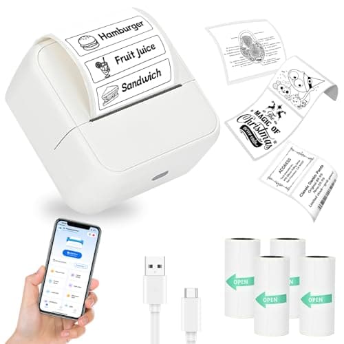 NHOWIN Sticker Printer, Thermal Sticker Maker with 4 Roll Paper Sticker Maker Machine Bluetooth Inkless Mini Label Maker for Student, Teacher, Home, School, DIY Creations, Sticky Scrapbook, Lists - Image 1